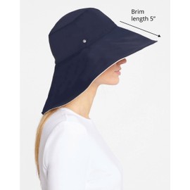 Solbari Ultra Wide Brim Sun Hat UPF50+ Packable UV Sun Protection Hats with Full Coverage Brim, Navy/Beige, Large - X-Large