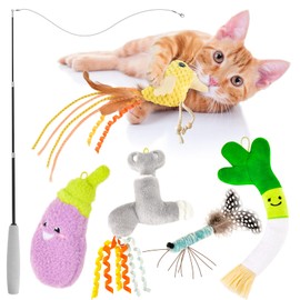 ORSDA Cat Toys, Cat Wand Toy for Indoor Cats, Interative Cat Toy to Chase & Exercise, Teaser Bird Toy for Cats with 5 Replacement Kitten Toys for All Breeds