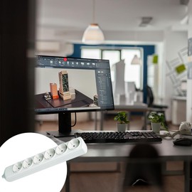 White 6 Sockets Without Cable 16A 250V Side Grounding Wall Mounted