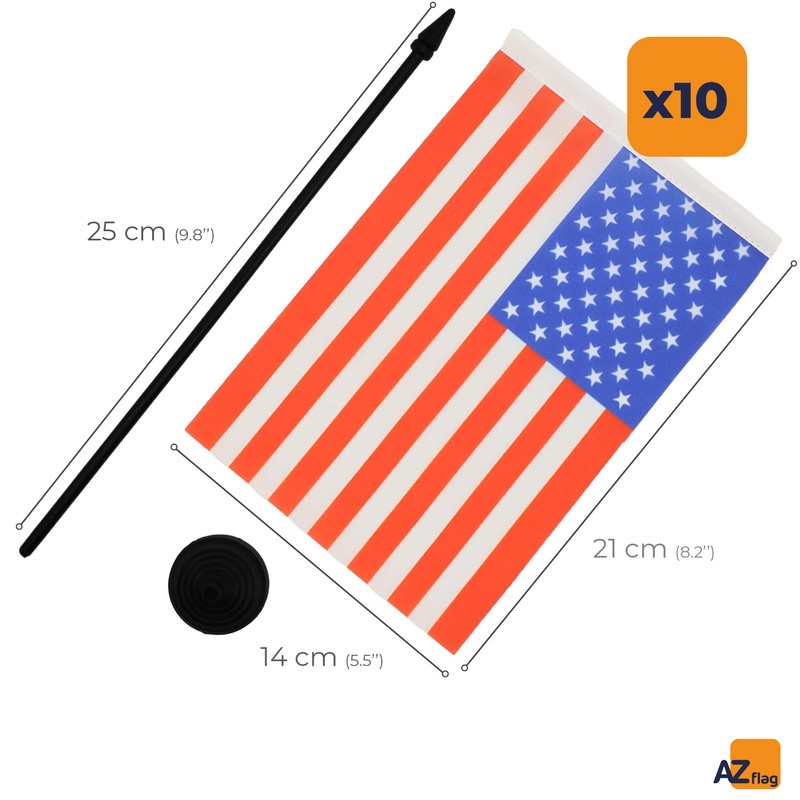 AZ FLAG Pack of 10 USA Table Flags 8.25 x