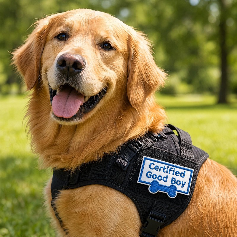 FITZNORA Certified Good Boy Patch with Blue Embroidery Letters, Hook