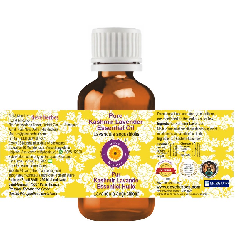 Deve Herbes Pure Kashmir Lavender Essential Oil (Lavandula angustifolia) Natural