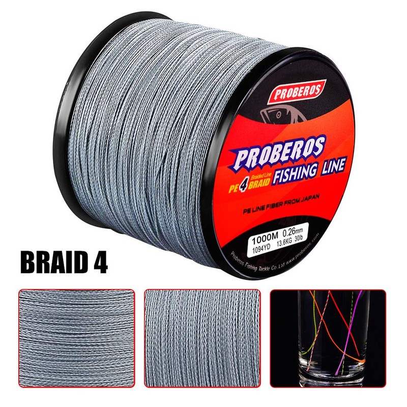 BAIKALBASS Braided Fishing Line 4 Strands Strong Multifilament PE Braid