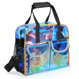 MOFASVIGI Clear Bag Stadium Approved, 12x6x12 Clear Tote Transparent Holographic Crossbody Shoulder Bag Waterproof Handbag for Work, Concerts, Sports, Travel （Purple）