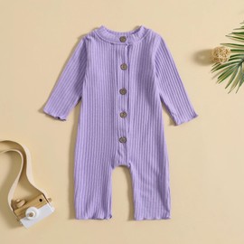 Aoswep Baby Girl Clothes Solid Color Baby LongSleeve Jumpsuit baby girl bodysuit (0-3 Months)