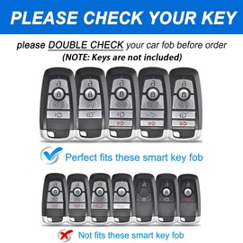 WiiLemz Key Fob Cover for Ford, Soft Smooth Leather Key Case Shell with Key Ring for Ford Explorer Fusion Escape Edge Expedition F150 F250 F350 F450 F550 Maverick Mustang 5 Buttons (White)
