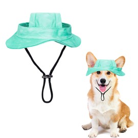 Dog Sun Hat, 1 Piece Adjustable Dog Sun Protection Hat with Ear Holes, Round Brim Dog Visor Cap, Pet Fishing Hat for Puppies, Small Dogs, Cats, Outdoor Sports (Green, L)