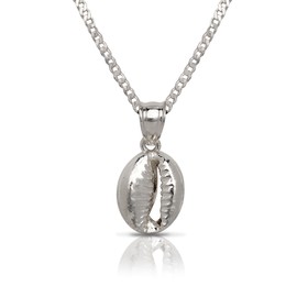 Better Jewelry .925 Sterling Silver Cowrie Shell Pendant w. Cuban Chain Set, Necklace