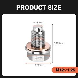 M12 x 1.25 Magnetic Oil Drain Plug, Magnetic Stainless Steel Oil Pan Drain Nut Bolt with 5 PCS Copper Crush Washer Anti Leakage, Universal Leak-proof Replacement,Fits Most Cars, Motorcycles, Boats