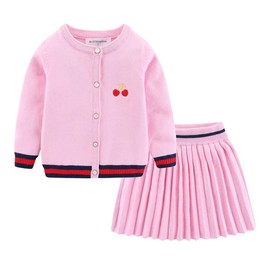 Mud Kingdom Knit Sweater Outfits for Little Girls Cute Cherry Pink 5T