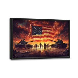 Soldiers Large Wall Art for Living Room Patriotic American Flag Framed Canvas Decor Military Army Veteran Prints Painting Pictures Extra Large Modern Independence Day Artwork for Bedroom Home 24"x36"