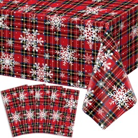 Dvaorc 4 Pack Christmas Tablecloth Christmas Checkered Table Cloth Buffalo Plaid Table Cloth Christmas Snowflake Party Table Cover Xmas Party Decoration with Christmas Tree and Snowflake 51 X 86 INCH