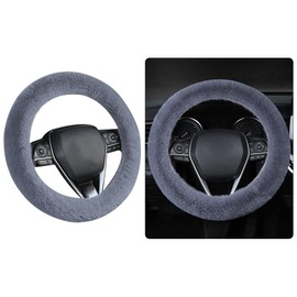 Hbxdeco Fuzzy Car Steering Wheel Cover, 15" Fluffy Auto Steering Wheel Protector for Winter Warm, Non-Slip Car Wheel Covers, Universal Vehicle Interior Decoration Accessories for Women Men (Grey)