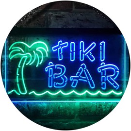 Tiki Bar Palm Tree Dual Colour LED Bar Light Neon Light Advertising Neon Sign Green & Blue 300 x 210 mm st6s32-i3138-gb