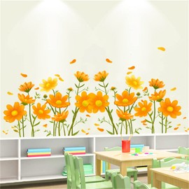 WOHAHA Wall Sticker, Flowers, Yellow, Small Flowers in Rural Landscapes, Wall Sticker, Stylish, Removable, Monotone, Nursery School, Flower Decoration, Waterproof, Wall Sticker, Floral Sticker,