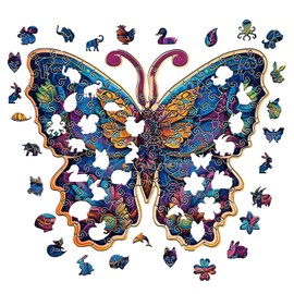 Crafthub Animal Shaped Wooden Puzzles for Adults – A3 Galaxy Butterfly with 121 Pieces – Jigsaw Puzzle with Unique Shapes – Family Games for Kids and Adults – 10.8" x 9" (27.6cm x 22.9cm)