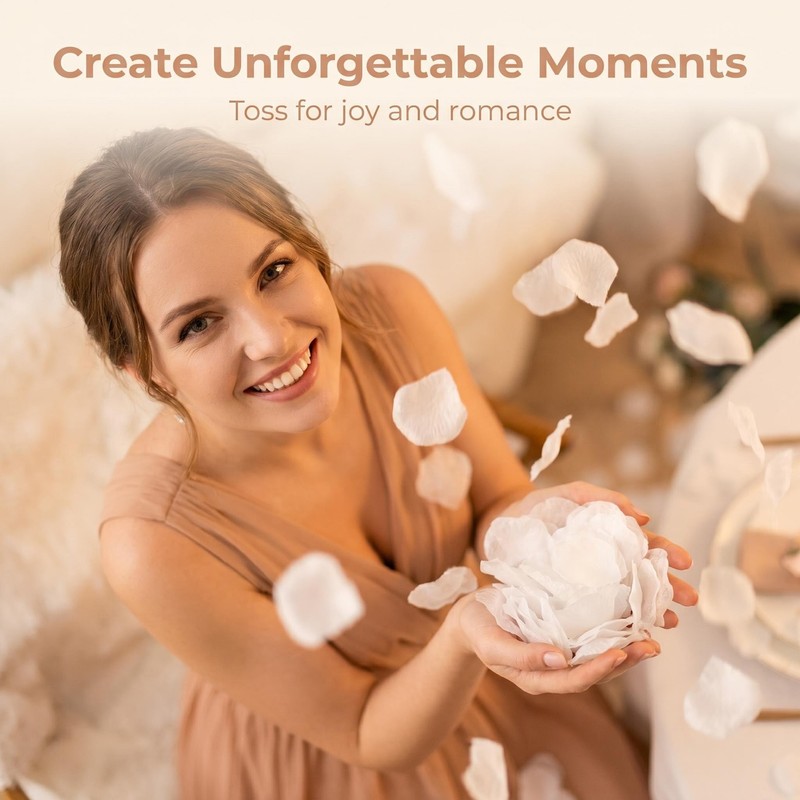 Ertzinla 3000Pcs White Artificial Rose Petals, Non-Woven Realistic Fake Petals