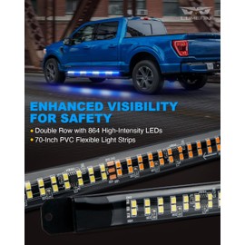 LUMENIX 2PCS 70 Inch Emergency Strobe Lights Strip LED Running Board Flexible Lights Bar Flashing Warning Hazard Safety Side Light for Law Enforcement Vehicles Trucks Pickups Volunteer- White Blue