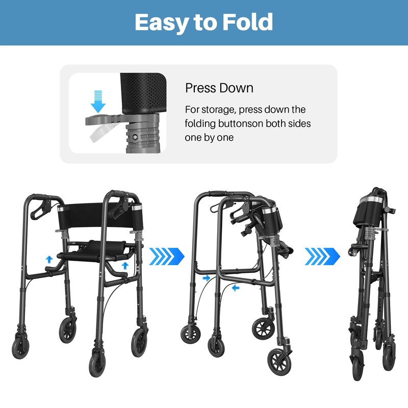 Walkers for Seniors, 4 Wheel Rollator Walker with Seat Supports