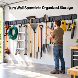 99 Inch Garage Tool Organizer, Heavy Duty Wall Mount Storage Rack with 14 Adjustable Hooks and 6 Rails