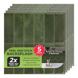 5 Pack Peel and Stick Backsplash Subway Tiles, Extra Thick 3D Wall Panels, Heat & Water Resistant, Easy DIY Kitchen, Bathroom, Laundry, Fireplace & Rental Home Wall Décor (12 x 12 in), Green
