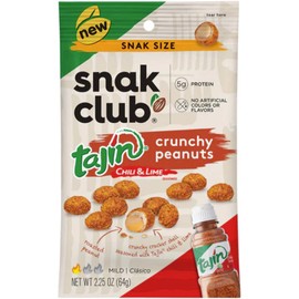 Snak Club Tajin Crunchy Peanuts, Mild Chili & Lime Flavor, Zesty Spicy Snacks, 2.25 oz Bag (Pack of 12)