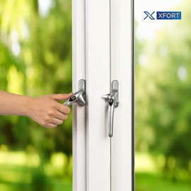 XFORT Locking Cockspur Window Handle Installation Kit in Satin Chrome, Left Hand UPVC Window Handle Replacement, Lockable Window Lever