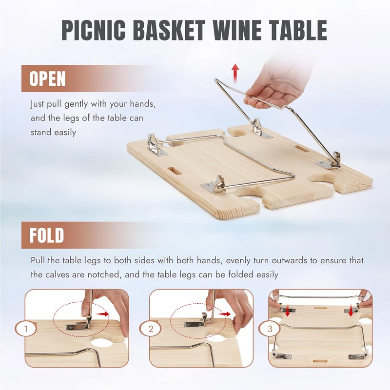 HappyPicnic Picnic Basket for 4, Handmade Wicker Picnic Set with