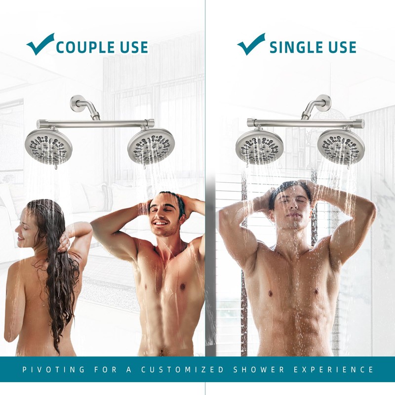 Chomley Double Shower Head with Built-in 2 Shut Off Valve,