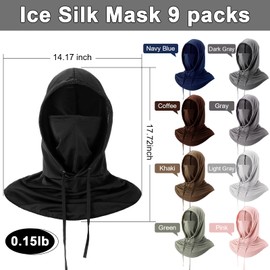 Bunnycool 9 Pcs Cooling Balaclava Face Mask Breathable Full Head Mask Sun Protection Neck Cover UV Face Cover for Men Women(Vivid Color)