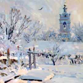 Christmas Cards Pack of 5 - Traditional Countryside Scene - First Snow Artistic Design by Mikhail Abakumov - Made in the UK - Eco-Friendly