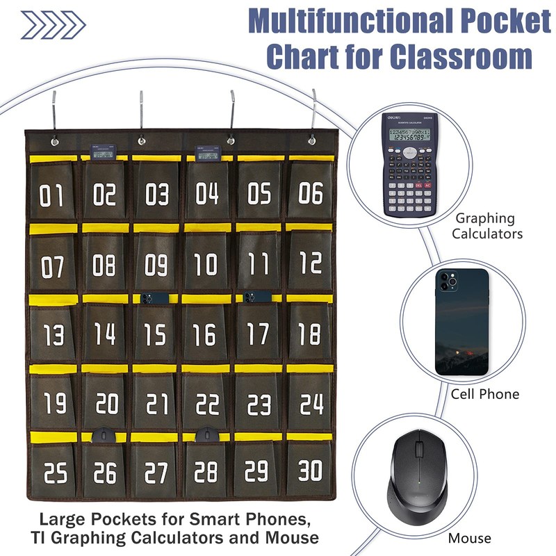 Loghot Numbered Classroom Sundries Closet Pocket Chart for Cell Phones