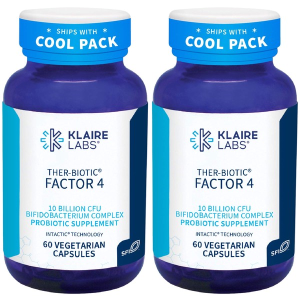 Klaire Labs Ther-Biotic Factor 4 – 100% Bifidobacterium Probiotic - Bifidobacterium Bifidum Probiotic with Breve, Lactis & Longum - Immune + Gut Health Support - Hypoallergenic (60 Caps / 2 Pack)
