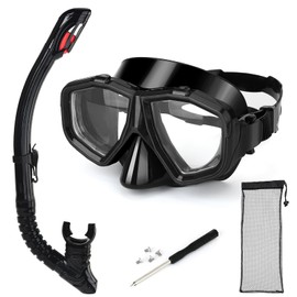 Replaceable Nearsighted Snorkeling Gear for Adults Youth, Short-sighted Anti-Fog Diving Mask & Full Dry Top Silicone Snorkel for Scuba Diving, Snorkeling, Freediving