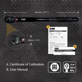 EWK 1/2" Drive Click Torque Wrench 10-150 ft-lbs (13.6-203.4 Nm), Dual Scale with Reversible Head, For Motorcycle Auto Car Lug Nuts