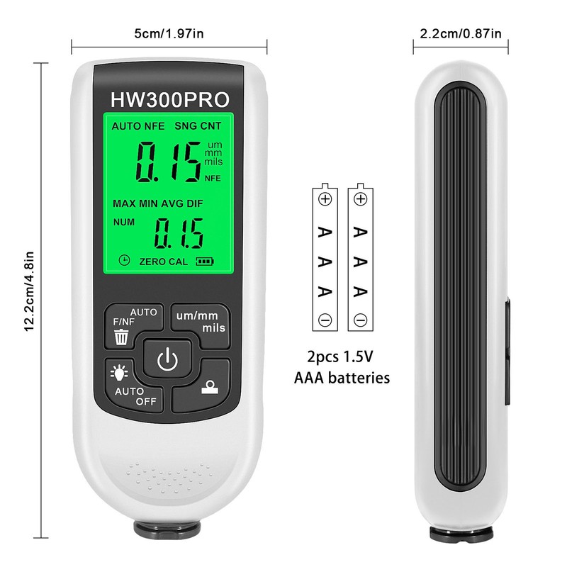 Paint Mil Thickness Gauge High Accuracy HD Backlit Display Anti