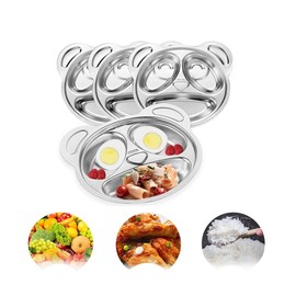 WOYAODONG 4Pcs Stainless Steel Divided Plates, 304 Stainless Steel Cute Panda Shape Divided Plates for Picky Eaters, Lunch, Camping