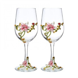 XUDREZ Weinglas-Set, handgefertigt, bemalt, Emaille, Blume, Gin-Ballon, Rotweinglas, 2er-Set, Geburtstagsgeschenke für Frauen, Mutter, Freunde, Muttertag, bleifrei (rosa Lilie (2er-Set)