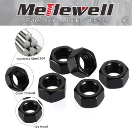 3/8-16" Hex Nuts, Stainless Steel 304 Hex Nut, Black Oxide Finish, Quantity 25