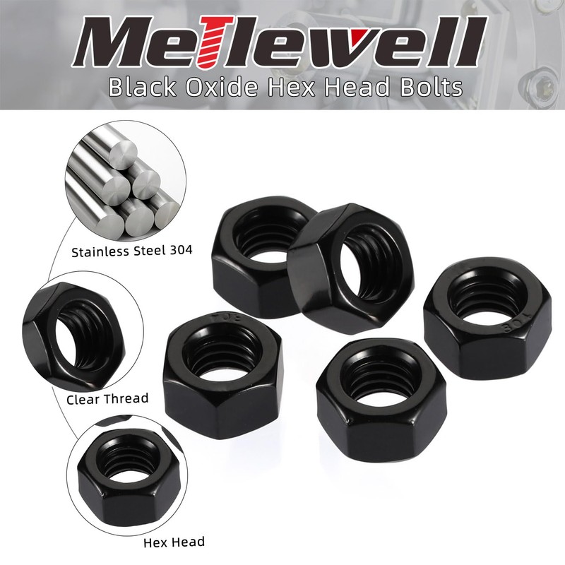 3/8-16" Hex Nuts, Stainless Steel 304 Hex Nut, Black Oxide