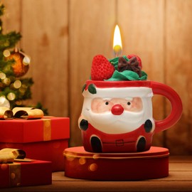 HouseAid Christmas Santa Mug Candle Set - Festive Handcrafted Scented Candles with Gingerbread and Berry Design for Holiday Décor & Gifts