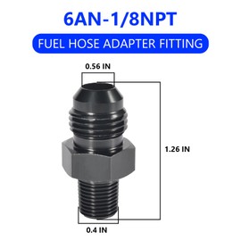 STPCTOU 6AN Male Flare to 1/8" NPT Pipe Fitting Adapter, Aluminum Straight 6AN to 1/8" NPT Male Hose Fitting Adapter for Automotive Replacement Fuel System Fittings(Black Anodized)