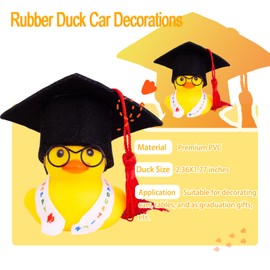 CoFuBcad Graduation Duck Car Ornament Yellow Rubber Duck Car Dashboard Decor with Mini Graduation Hat Sash Glasses