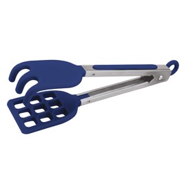Tovolo Easy-Grip Mini Non-Slip Stainless Steel Handle, Heat-Resistant Silicone Heads, Kitchen Tongs for Cooking Waffles & Breakfast, Deep Indigo Blue
