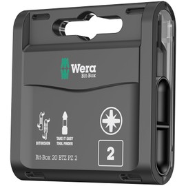 Wera Bit-Box 20 BTZ PZ2 BiTorsion Long Life All Purpose bits for drill/drivers, Pozi 2x25mm, 20pc pack, 05057761001