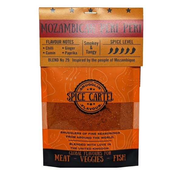 Spice Cartel's Mozambican Peri Peri | Use As A Marinade, Rub Or Seasoning to Give Your Food This Spicey, Tangy Vibe. Hand Made with Love in The UK. 35g Resealable Pouch.