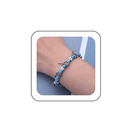 TseenYi Turquoise Cross Pendant Bracelet Anklet Silver Cross Bracelet Boho Turquoise Beads Bracelet Cross Hand Chain Bracelet Summer Beach Hand Chain Anklet, Copper Alloy