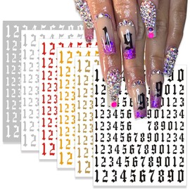 SILPECWEE 9 Sheets Number Nail Stickers Tips 3D Laser Nail Decals for Women Self Adhesive Nail Art Stickers Manicure Design Sticker Nails Decoration with 1Pc Tweezers