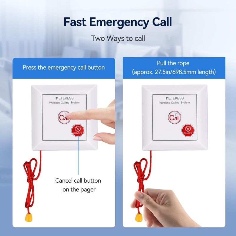 Retekess TH103P Caregiver Pager System, Wireless Alarm System, IP54 Waterproof,