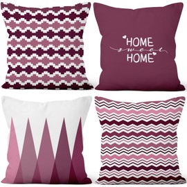 Aoihrraan 18 x 18 Inch Cushion Covers Purple White Home Modern Geometric Pattern Soft Short Plush Square Throw Pillow Covers Bed Living Room Farmhouse Sofa Outdoor Garden Couch Car, 45x45cm Set of 4